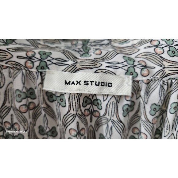 Max Studio Womens Floral Button-Up Blouse Size L Polyester Long Sleeve - Picture 5 of 7